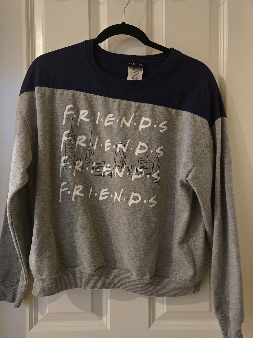 FRIENDS Gray Crewneck Sweater with Navy Yoke